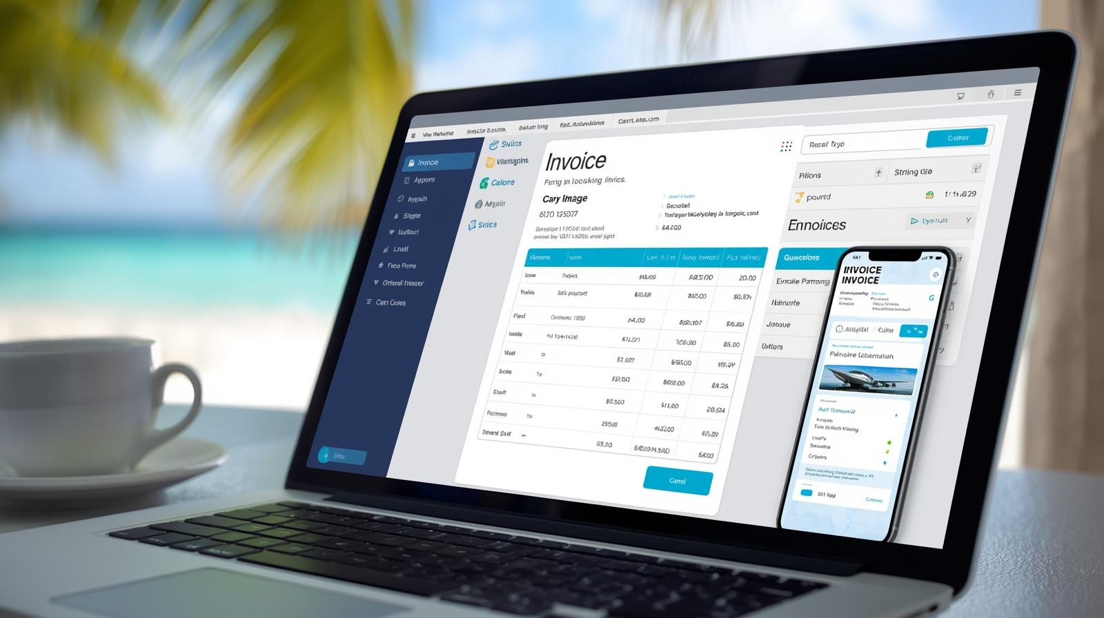 digital invoice laptop phone, caribbean contractor software screen
